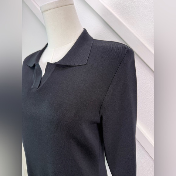 Exclusively Misook Black Knit Shift Dress 3/4 Sleeve Collared Size XS Petite - Picture 2 of 8